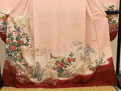 平和屋着物■豪華振袖　花鳥文　暈し染め　金彩　正絹　逸品　BAAY0715mz
