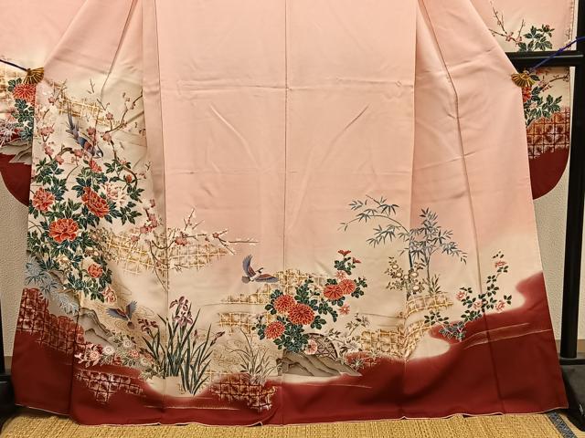 平和屋着物■豪華振袖　花鳥文　暈し染め　金彩　正絹　逸品　BAAY0715mz