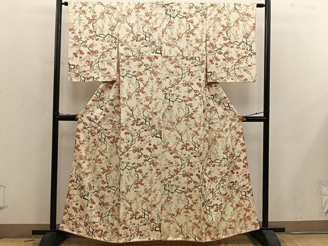 平和屋着物■上質な小紋　枝梅文　正絹　逸品　BAAY0716mz