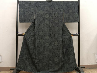 平和屋着物■上質な紬　亀甲文　正絹　逸品　BAAY0717mz