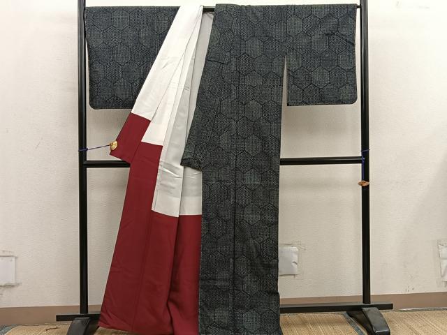 平和屋着物■上質な紬　亀甲文　正絹　逸品　BAAY0717mz