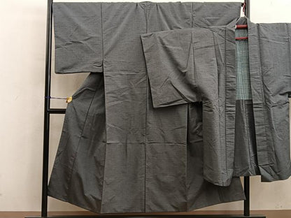 平和屋着物■男性　紬　アンサンブル　藍媚茶色　正絹　逸品　BAAY0727mz