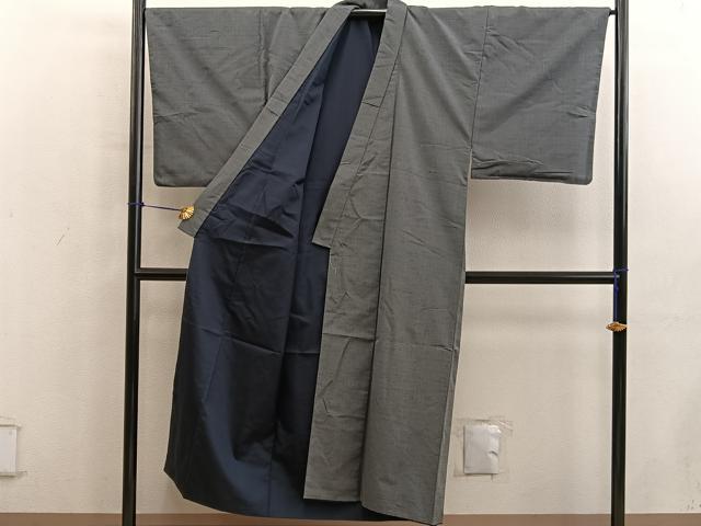 平和屋着物■男性　紬　アンサンブル　藍媚茶色　正絹　逸品　BAAY0727mz