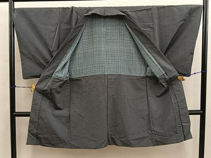 平和屋着物■男性　紬　アンサンブル　藍媚茶色　正絹　逸品　BAAY0727mz