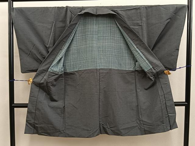 平和屋着物■男性　紬　アンサンブル　藍媚茶色　正絹　逸品　BAAY0727mz