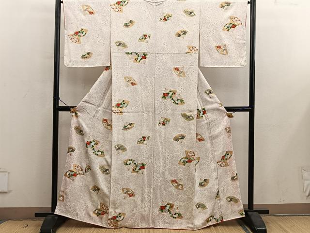 平和屋着物■上質な小紋　扇面花文　金彩　正絹　逸品　BAAY0730mz