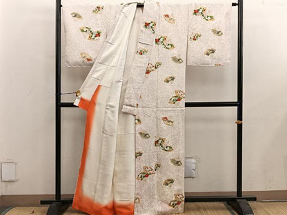 平和屋着物■上質な小紋　扇面花文　金彩　正絹　逸品　BAAY0730mz