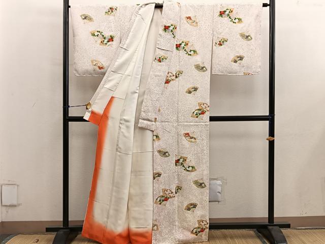 平和屋着物■上質な小紋　扇面花文　金彩　正絹　逸品　BAAY0730mz