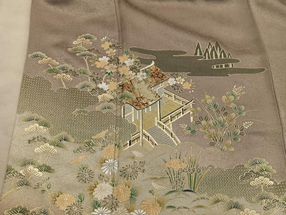 平和屋着物■訪問着　風景花文　暈し染め　金彩　正絹　逸品　BAAY0734mz