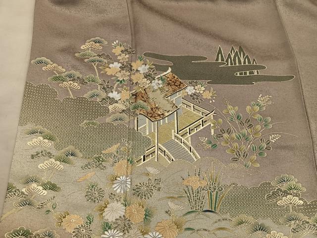 平和屋着物■訪問着　風景花文　暈し染め　金彩　正絹　逸品　BAAY0734mz