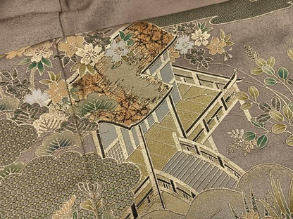 平和屋着物■訪問着　風景花文　暈し染め　金彩　正絹　逸品　BAAY0734mz
