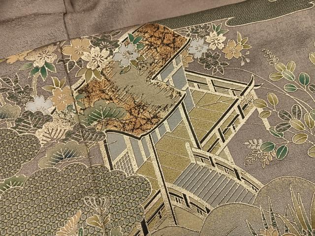 平和屋着物■訪問着　風景花文　暈し染め　金彩　正絹　逸品　BAAY0734mz