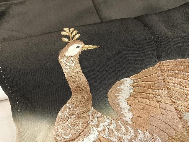 平和屋着物■豪華黒留袖　総刺繍　鳳凰　金糸　正絹　逸品　BAAY0737mz