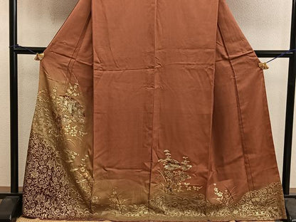平和屋着物●訪問着　扇面御所車花文　暈し染め　金彩　正絹　逸品　BAAY0739mz