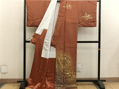平和屋着物●訪問着　扇面御所車花文　暈し染め　金彩　正絹　逸品　BAAY0739mz