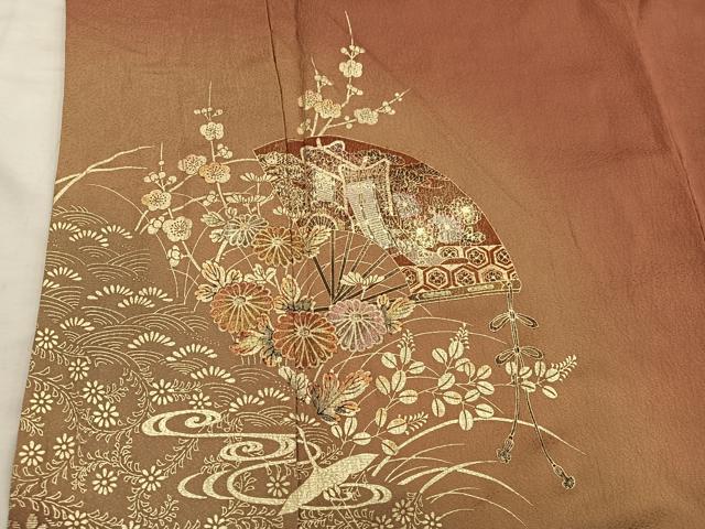 平和屋着物●訪問着　扇面御所車花文　暈し染め　金彩　正絹　逸品　BAAY0739mz