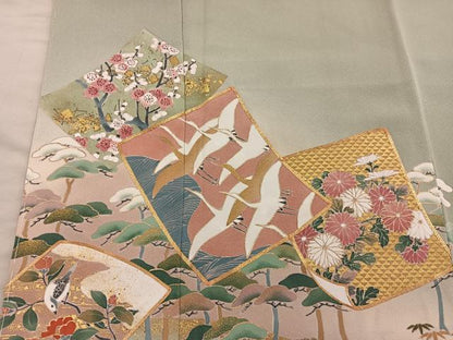 平和屋着物■豪華色留袖　駒刺繍　絞り　色紙重ね飛鶴花文　暈し染め　金彩　正絹　逸品　未使用　BAAY0740mz