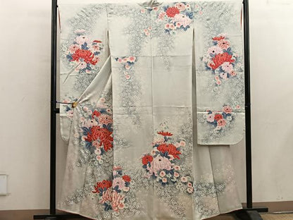 平和屋着物■豪華振袖　刺繍　草花文　　暈し染め　正絹　逸品　BAAY0741mz