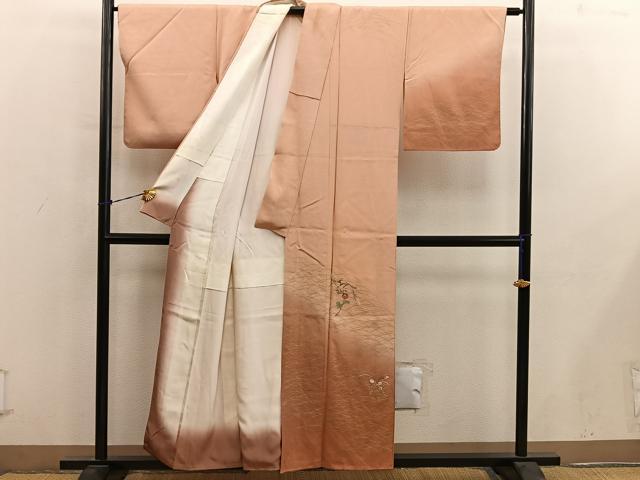 平和屋着物■訪問着　刺繍　枝花文　暈し染め　金彩　正絹　逸品　BAAY0744mz