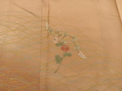 平和屋着物■訪問着　刺繍　枝花文　暈し染め　金彩　正絹　逸品　BAAY0744mz