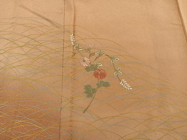 平和屋着物■訪問着　刺繍　枝花文　暈し染め　金彩　正絹　逸品　BAAY0744mz