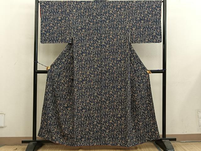 平和屋着物■上質な小紋　型染め　舞蝶文　正絹　逸品　BAAY0745mz