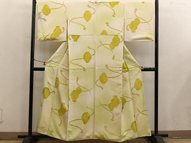 平和屋着物■上質な小紋　陶器人物花文　地紋起こし　暈し染め　正絹　逸品　BAAY0747mz