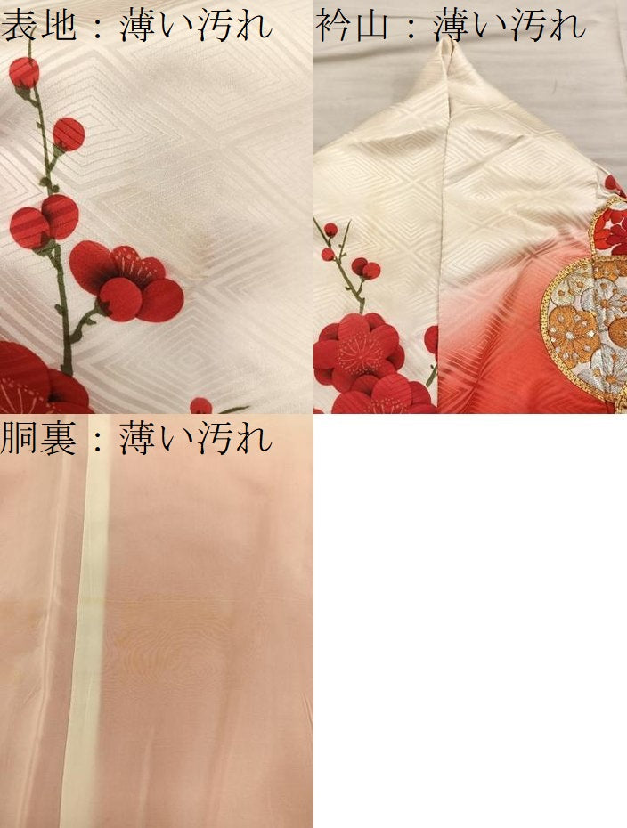 平和屋着物■豪華振袖　駒刺繍　梅花文　暈し染め　金糸　正絹　逸品　BAAY0750mz