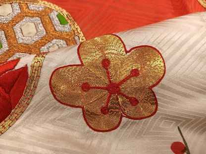 平和屋着物■豪華振袖　駒刺繍　梅花文　暈し染め　金糸　正絹　逸品　BAAY0750mz