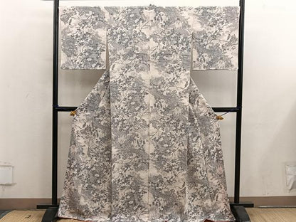 平和屋着物■上質な小紋　休み鳥花文　鬼しぼ縮緬　正絹　逸品　BAAY0751mz