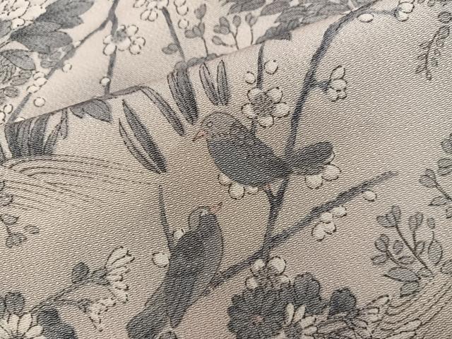 平和屋着物■上質な小紋　休み鳥花文　鬼しぼ縮緬　正絹　逸品　BAAY0751mz