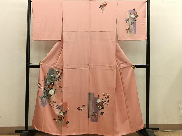 平和屋着物■訪問着　舞蝶花文　暈し染め　金銀彩　正絹　逸品　BAAY0752mz