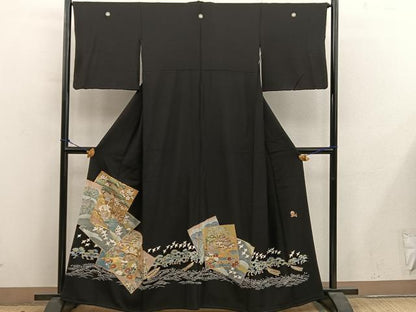 平和屋着物■豪華黒留袖　色紙重ね群鶴風景文　金彩　正絹　逸品　BAAY0761mz