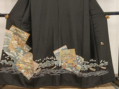 平和屋着物■豪華黒留袖　色紙重ね群鶴風景文　金彩　正絹　逸品　BAAY0761mz