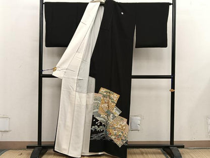 平和屋着物■豪華黒留袖　色紙重ね群鶴風景文　金彩　正絹　逸品　BAAY0761mz