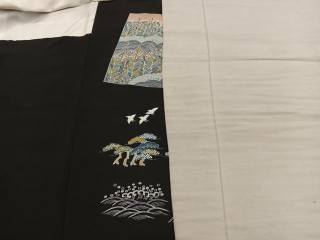 平和屋着物■豪華黒留袖　色紙重ね群鶴風景文　金彩　正絹　逸品　BAAY0761mz
