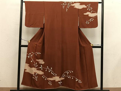 平和屋着物■訪問着　絞り　刺繍　枝葉文　正絹　逸品　BAAY0770mz