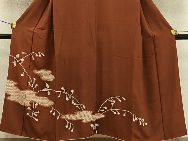 平和屋着物■訪問着　絞り　刺繍　枝葉文　正絹　逸品　BAAY0770mz