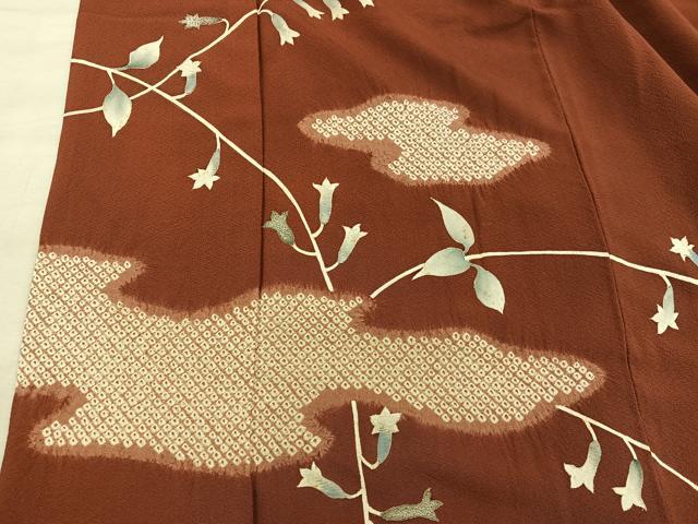 平和屋着物■訪問着　絞り　刺繍　枝葉文　正絹　逸品　BAAY0770mz