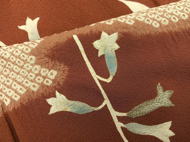 平和屋着物■訪問着　絞り　刺繍　枝葉文　正絹　逸品　BAAY0770mz