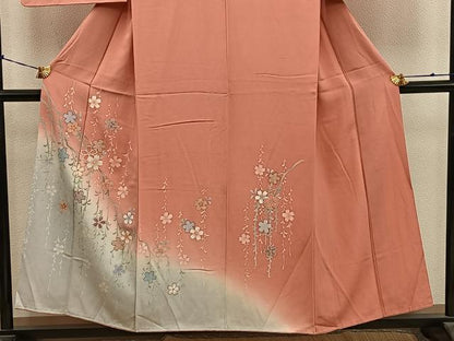 平和屋着物■訪問着　刺繍　枝垂れ桜　暈し染め　金彩　やまと誂製　正絹　逸品　BAAY0771mz