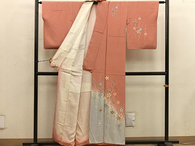 平和屋着物■訪問着　刺繍　枝垂れ桜　暈し染め　金彩　やまと誂製　正絹　逸品　BAAY0771mz