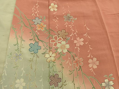 平和屋着物■訪問着　刺繍　枝垂れ桜　暈し染め　金彩　やまと誂製　正絹　逸品　BAAY0771mz