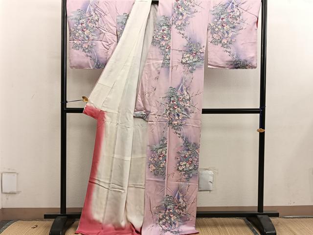 平和屋着物■上質な小紋　鴛鴦花文　暈し染め　正絹　逸品　BAAY0775mz
