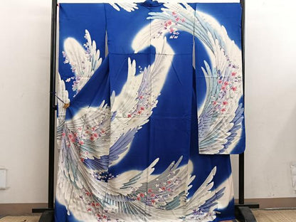 平和屋着物■豪華振袖　孔雀羽花文　暈し染め　銀彩　正絹　逸品　BAAY0781mz