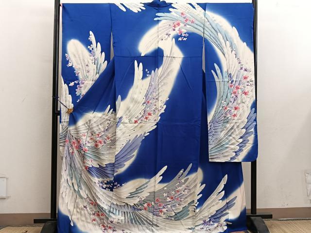 平和屋着物■豪華振袖　孔雀羽花文　暈し染め　銀彩　正絹　逸品　BAAY0781mz