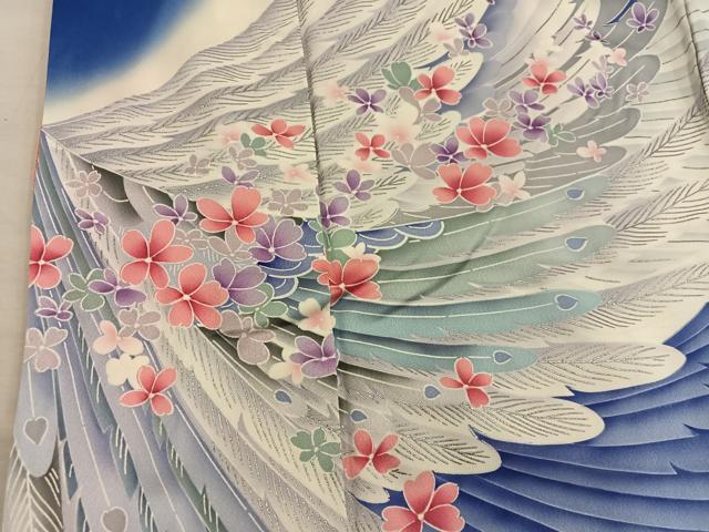 平和屋着物■豪華振袖　孔雀羽花文　暈し染め　銀彩　正絹　逸品　BAAY0781mz