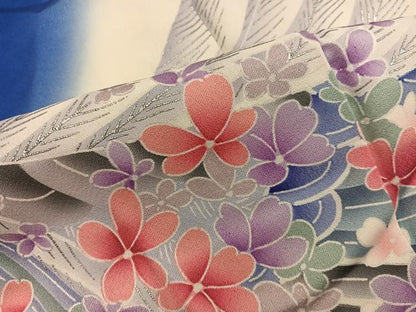 平和屋着物■豪華振袖　孔雀羽花文　暈し染め　銀彩　正絹　逸品　BAAY0781mz