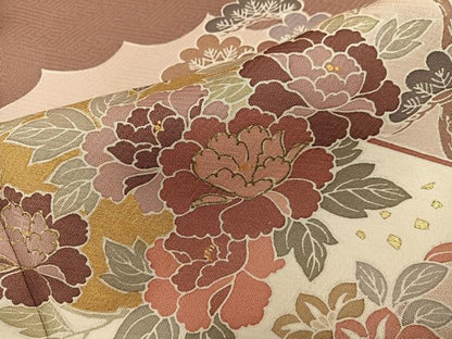 平和屋着物●豪華色留袖　牡丹花文　金彩　西武扱い　正絹　逸品　BAAY0788mz