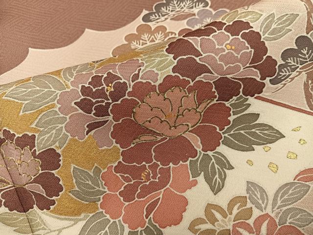 平和屋着物●豪華色留袖　牡丹花文　金彩　西武扱い　正絹　逸品　BAAY0788mz